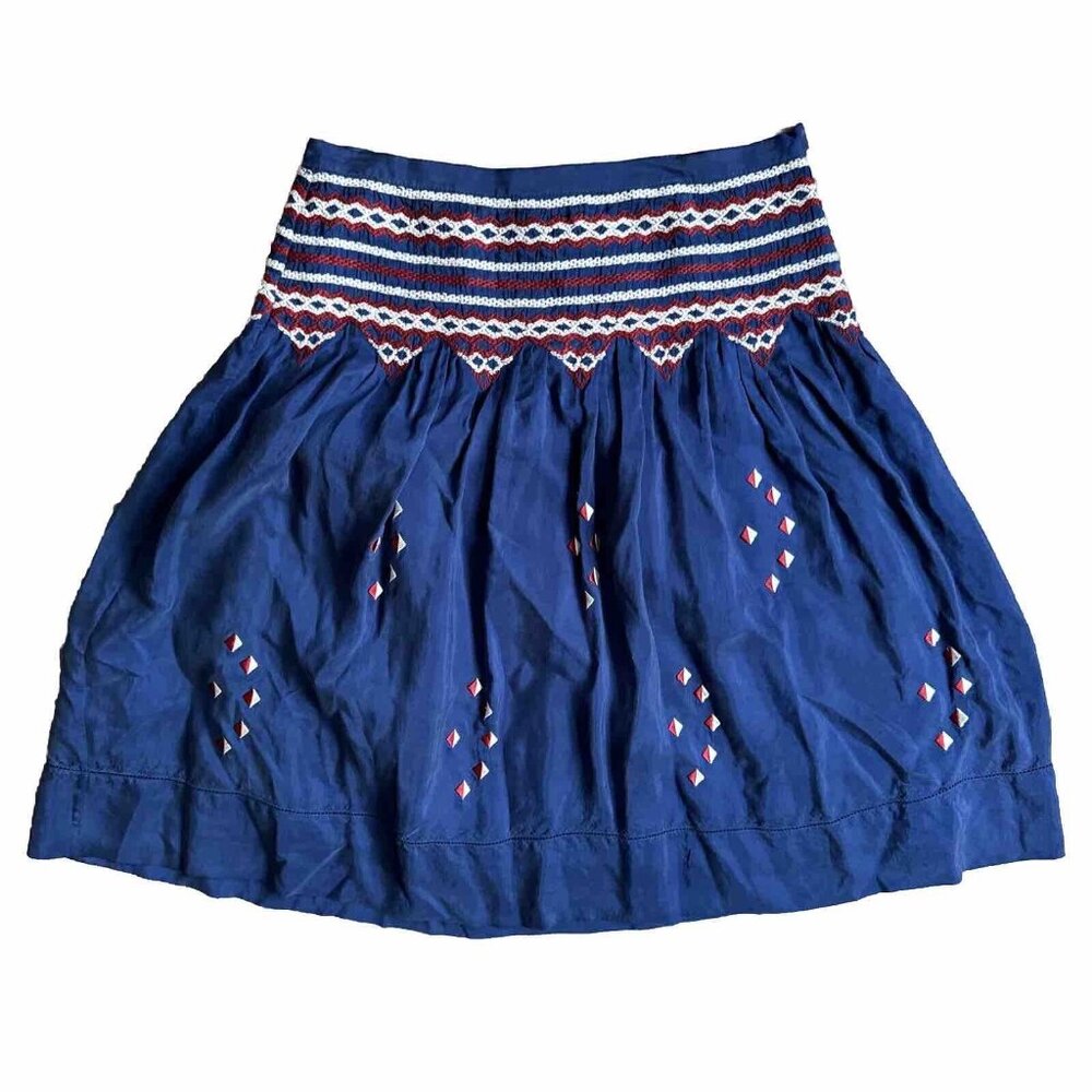 2/$18 SALE! Silk Skirt Womens 4P‎ Embroidered Boho Bohemian Gypsy Geometric Zip